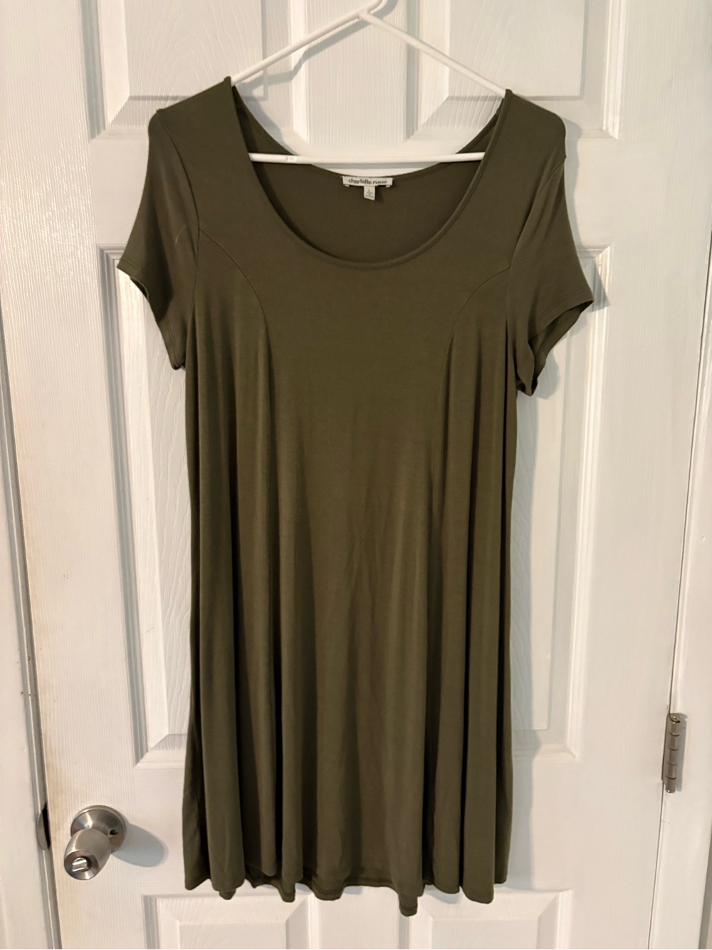 Olive Green Swing Mini Dress Soft Boho Tunic Size L - Picture 6 of 6